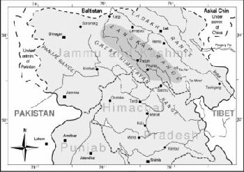 Map showing Zanskar